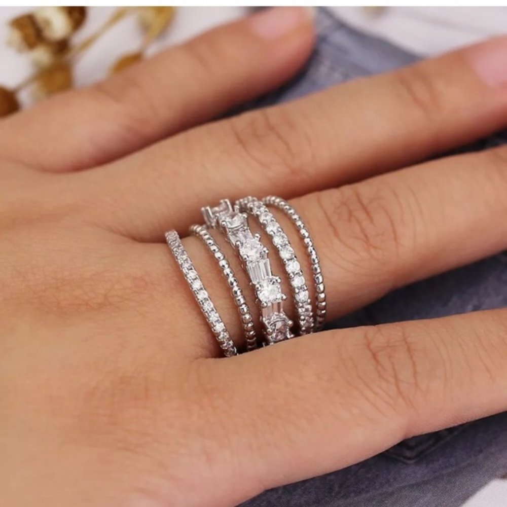 New 925 Sterling Silver Diamond Wedding Ring